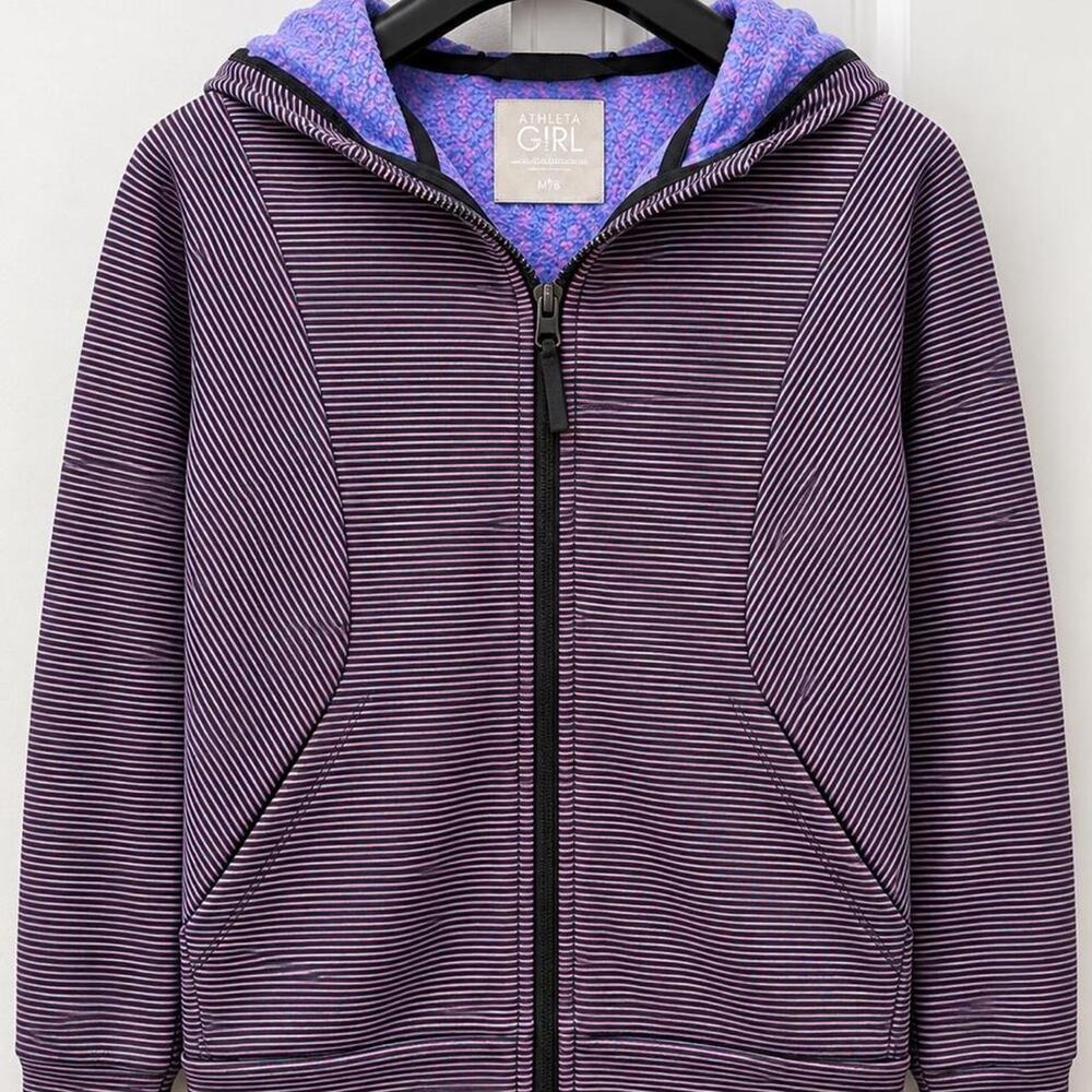 Athleta girl purple striped zip - L